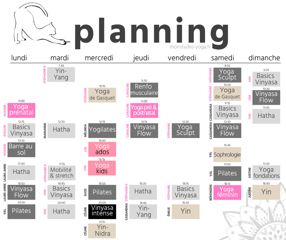 Planning Mon Studio de Yoga