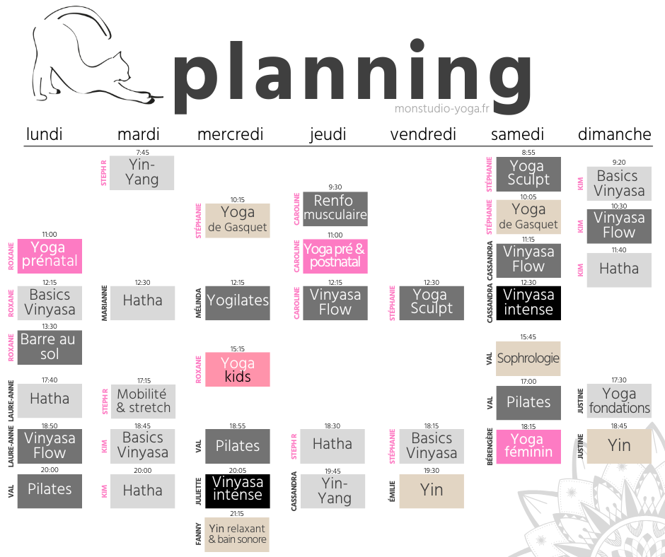 Planning Mon Studio de Yoga