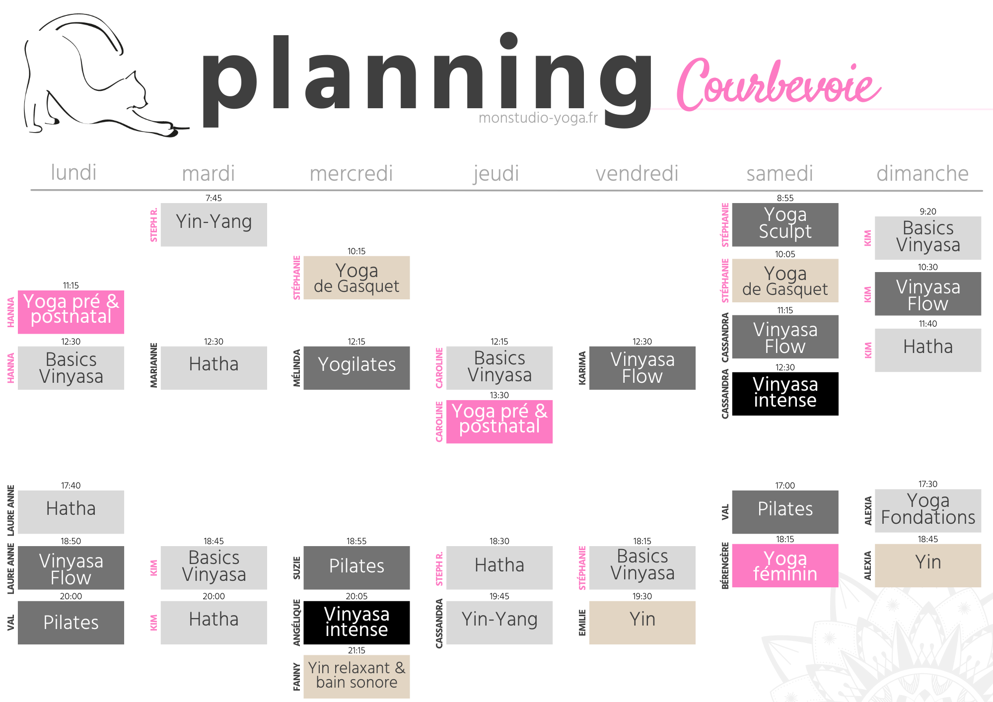 Planning Mon Studio de Yoga Courbevoie